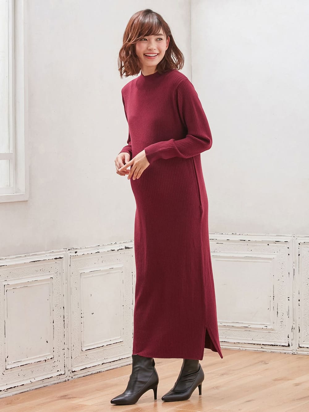 マタニティ ワンピース 授乳口付 ウール混 やわらかハイネックリブワンピース マタニティウェア 授乳服通販 エンジェリーベ 公式