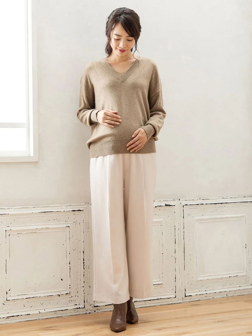 産前産後対応 センタープレスナチュラルワイドクロップドパンツ マタニティウェア 授乳服通販 エンジェリーベ 公式 産前産後対応 センタープレスナチュラルワイドクロップドパンツ マタニティウェア 授乳服通販 エンジェリーベ 公式