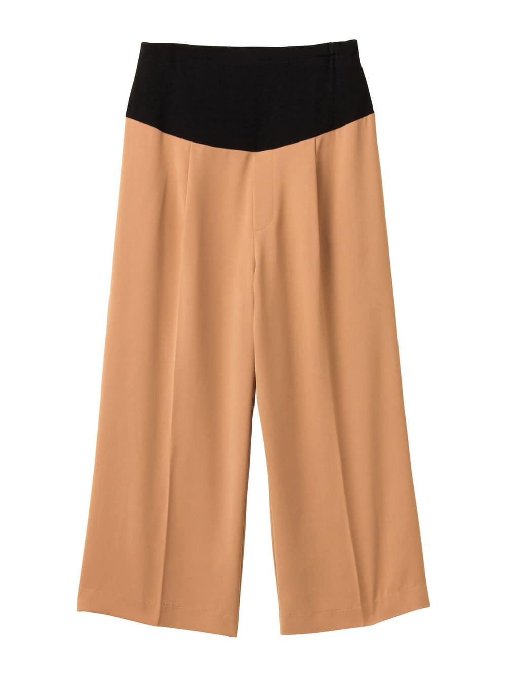 マタニティ パンツ|【産前産後対応】センタープレスナチュラルワイドクロップドパンツ【出産後も長く使える】|ベージュ