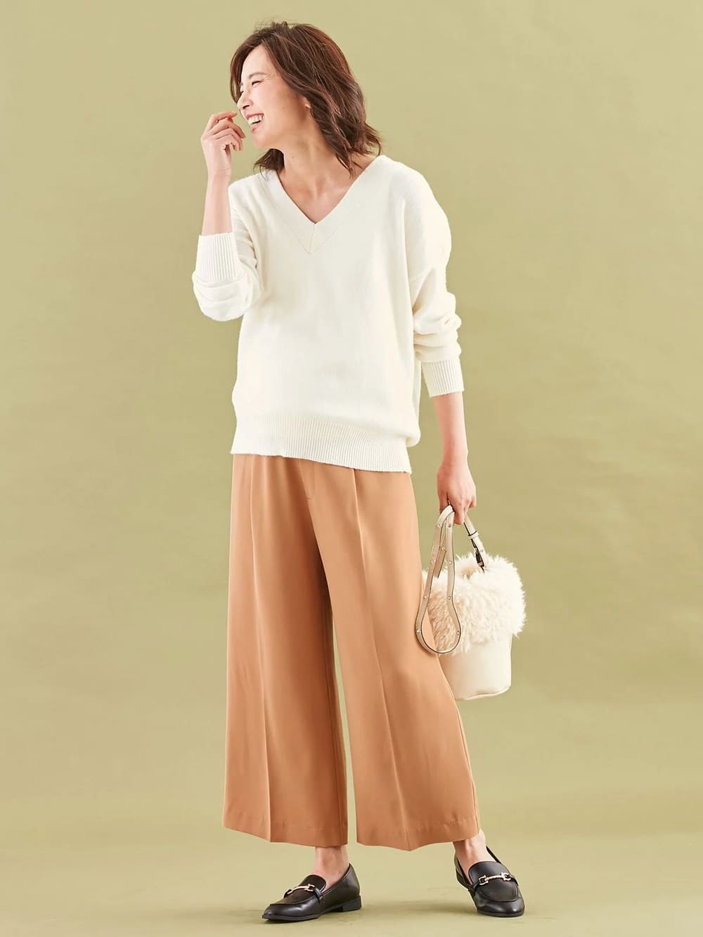 マタニティ パンツ|【産前産後対応】センタープレスナチュラルワイドクロップドパンツ【出産後も長く使える】|ベージュ