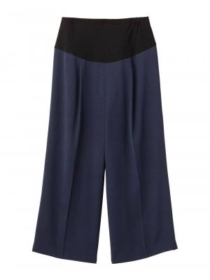 マタニティ パンツ|【産前産後対応】センタープレスナチュラルワイドクロップドパンツ【出産後も長く使える】|ネイビー