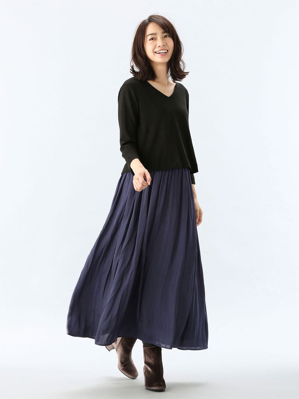 マタニティ ワンピース 八分袖異素材ギャザーロングワンピース マタニティ 授乳服 マタニティウェア 授乳服通販 エンジェリーベ 公式