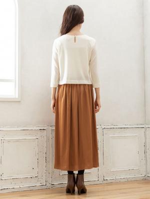 マタニティ ワンピース|八分袖異素材ギャザーロングワンピース　マタニティ・授乳服