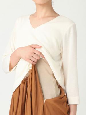 マタニティ ワンピース|八分袖異素材ギャザーロングワンピース　マタニティ・授乳服