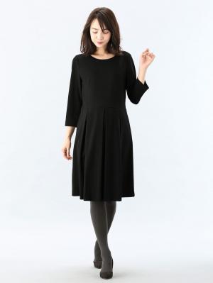 マタニティ ワンピース|七分袖タックワンピース　マタニティ・授乳服【出産後も長く使える】|ブラック