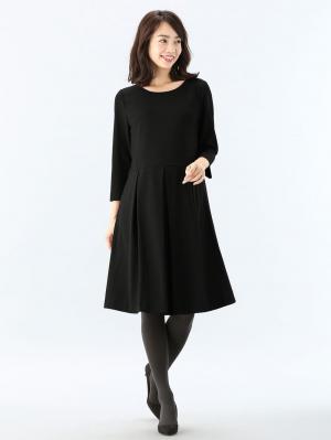 マタニティ ワンピース|七分袖タックワンピース　マタニティ・授乳服【出産後も長く使える】|ブラック