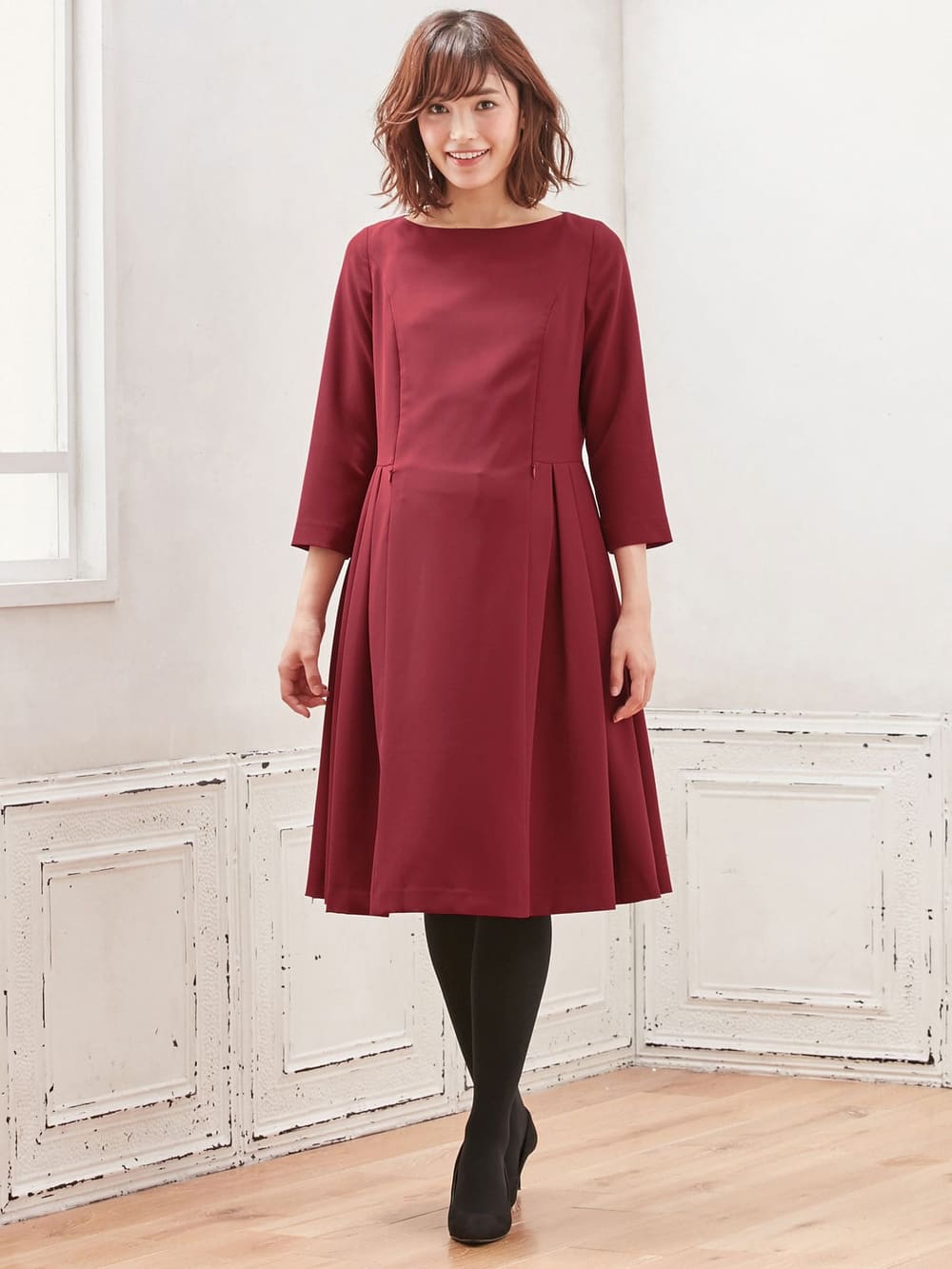 マタニティ ワンピース 授乳口付 フィット フレアサイドタックワンピース マタニティウェア 授乳服通販 エンジェリーベ 公式