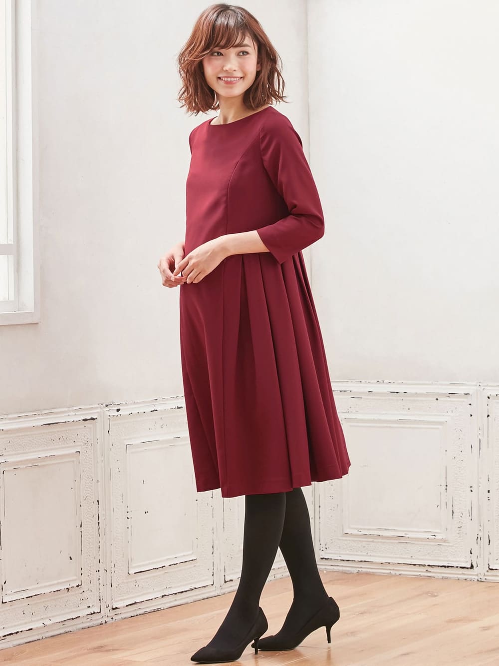 マタニティ ワンピース 授乳口付 フィット フレアサイドタックワンピース マタニティウェア 授乳服通販 エンジェリーベ 公式
