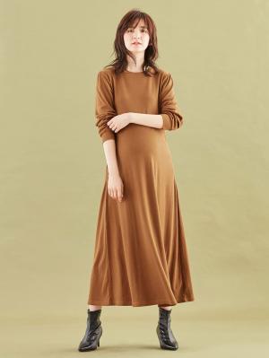 マタニティ ワンピース|テレコフレアロングワンピース マタニティ・授乳服【出産後も長く使える】|キャメル