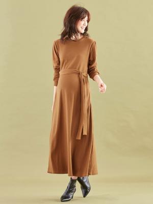 マタニティ ワンピース|テレコフレアロングワンピース マタニティ・授乳服【出産後も長く使える】|キャメル