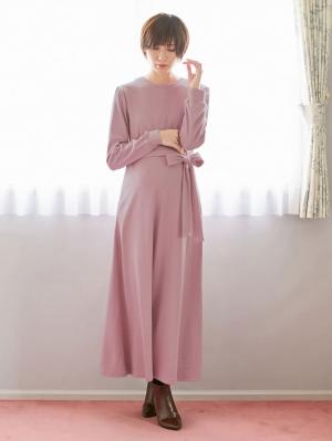 マタニティ ワンピース|テレコフレアロングワンピース マタニティ・授乳服【出産後も長く使える】|モーヴピンク