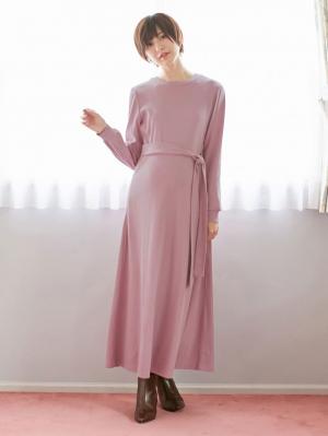 マタニティ ワンピース|テレコフレアロングワンピース マタニティ・授乳服【出産後も長く使える】|モーヴピンク