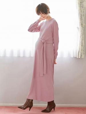 マタニティ ワンピース|テレコフレアロングワンピース マタニティ・授乳服【出産後も長く使える】|モーヴピンク
