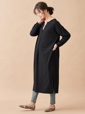 アウトレット|【シワになりにくい】サイドスリットスキッパーロングワンピース　マタニティ・授乳服【出産後も長く使える】