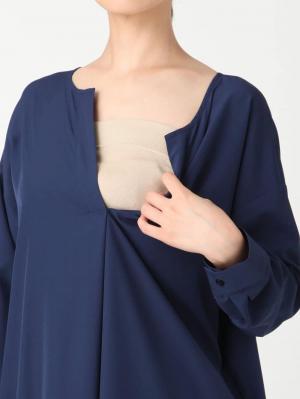 アウトレット|【シワになりにくい】サイドスリットスキッパーロングワンピース　マタニティ・授乳服【出産後も長く使える】