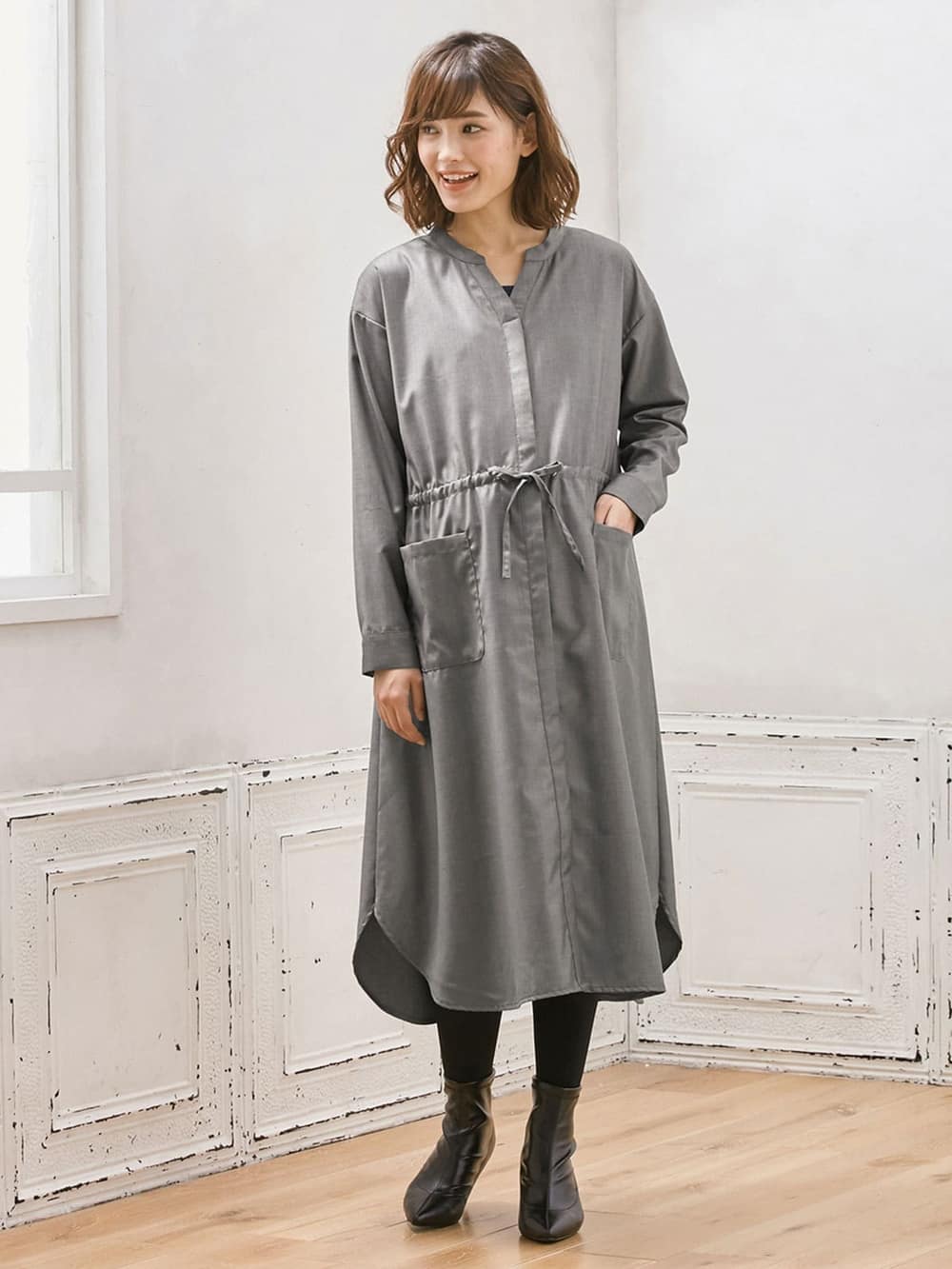 マタニティ ワンピース 出産後も長く使える 羽織にもなるツイル2wayシャツワンピース マタニティ 授乳服 マタニティウェア 授乳服通販 エンジェリーベ 公式