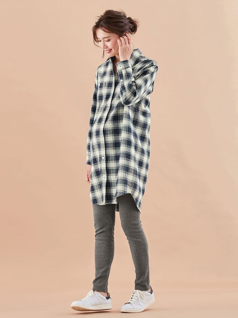 マタニティ ワンピース|シャツワンピース　マタニティ・授乳服【出産後も長く使える】|ネイビー