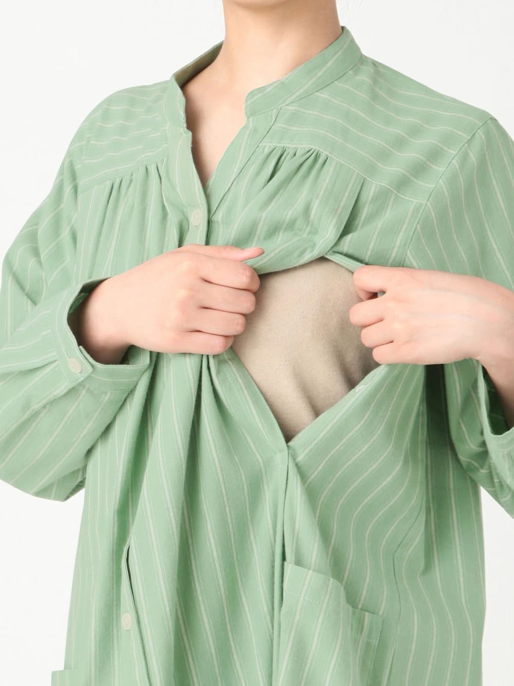 マタニティ パジャマ・ルームウェア|【授乳口付】ストライプ綿起毛ネグリジェ