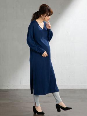 マタニティ パンツ|【マタニティ・授乳服】【産前産後対応】【親子コーデ可】リブスリットレギンス【出産後も長く使える】|杢グレー