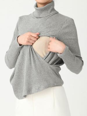 アウトレット|【親子コーデ可】リブタートルネックトップス マタニティ・授乳服【出産後も長く使える】