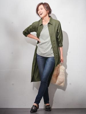 アウトレット|ロングシャツワンピース　マタニティ・授乳服【出産後も長く使える】|カーキ