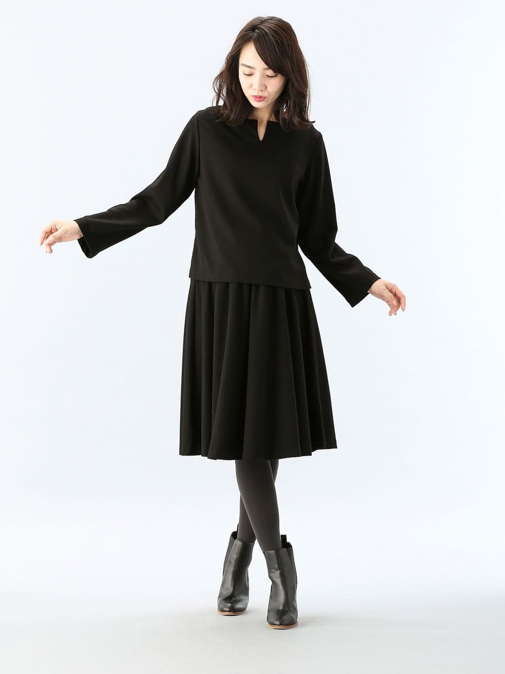 マタニティ ワンピース セット キーネックトップス フレアスカートセットアップ マタニティ 授乳服 マタニティウェア 授乳服通販 エンジェリーベ 公式