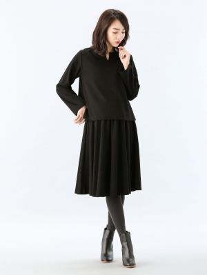 マタニティ ワンピース|【セット】キーネックトップス＆フレアスカートセットアップ　マタニティ・授乳服【出産後も長く使える】