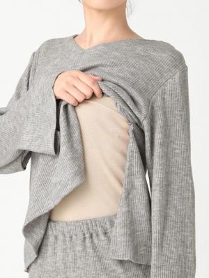 マタニティ ワンピース|Vネックトップス＆ロングタイトスカートセット　マタニティ・授乳服