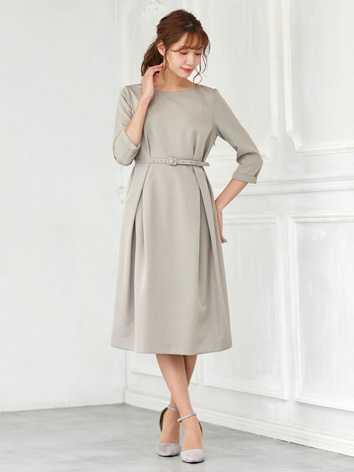 マタニティ ワンピース 授乳口付 タックベルテッドワンピース マタニティウェア 授乳服通販 エンジェリーベ 公式