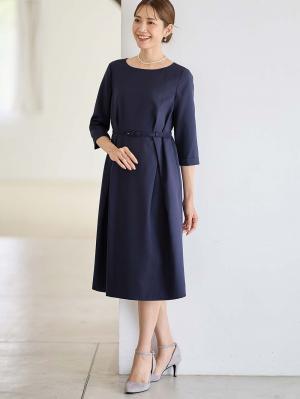 マタニティ ワンピース|タックベルテッドワンピース マタニティ・授乳服【出産後も長く使える】|ネイビー