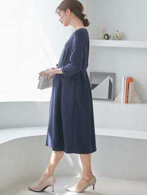 マタニティ ワンピース|タックベルテッドワンピース マタニティ・授乳服【出産後も長く使える】|ネイビー