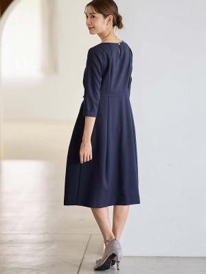 マタニティ ワンピース|タックベルテッドワンピース マタニティ・授乳服【出産後も長く使える】|ネイビー