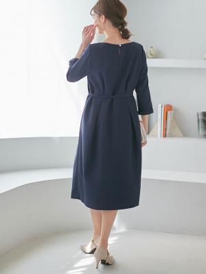 マタニティ ワンピース|タックベルテッドワンピース マタニティ・授乳服【出産後も長く使える】|ネイビー