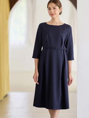 マタニティ ワンピース|タックベルテッドワンピース マタニティ・授乳服【出産後も長く使える】|ネイビー