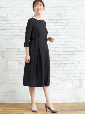 マタニティ ワンピース|タックベルテッドワンピース マタニティ・授乳服【出産後も長く使える】|ブラック