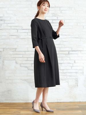 マタニティ ワンピース|タックベルテッドワンピース マタニティ・授乳服【出産後も長く使える】|ブラック