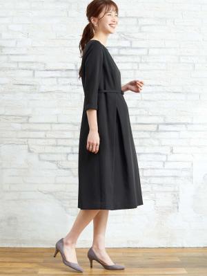 マタニティ ワンピース|タックベルテッドワンピース マタニティ・授乳服【出産後も長く使える】|ブラック