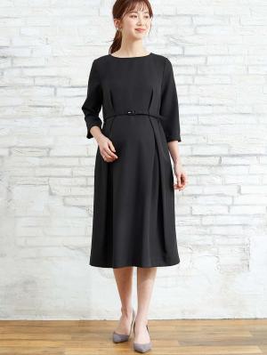 タックベルテッドワンピース　マタニティ・授乳服【出産後も長く使える】22949