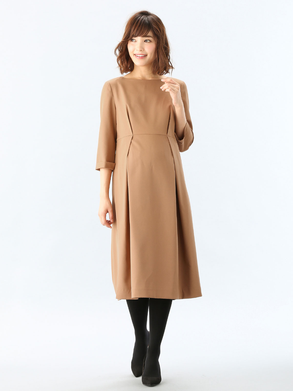 マタニティ ワンピース 授乳口付 タックベルテッドワンピース マタニティウェア 授乳服通販 エンジェリーベ 公式