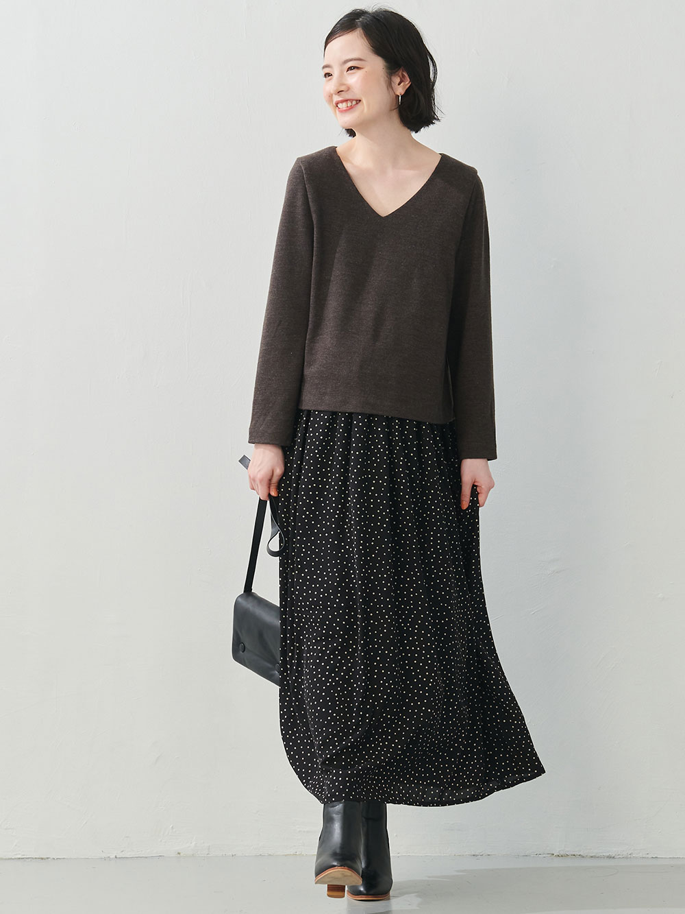 マタニティ ワンピース|異素材コンビマキシワンピース　マタニティ・授乳服