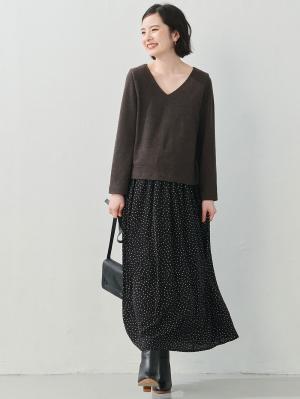 マタニティ ワンピース|異素材コンビマキシワンピース　マタニティ・授乳服