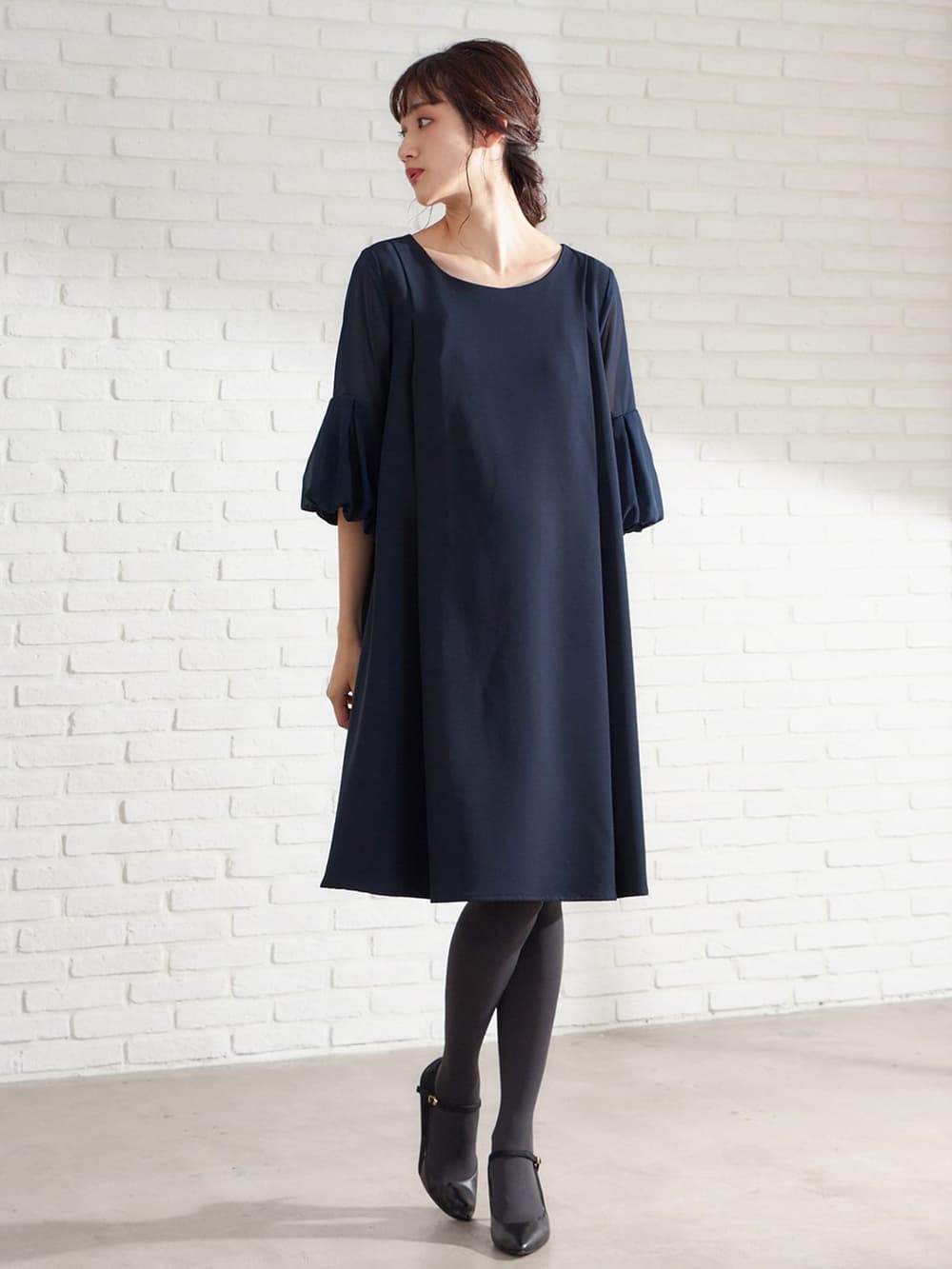 マタニティ ワンピース Love Mic 授乳口付 ストレッチジョーゼット袖バルーンワンピース マタニティウェア 授乳服通販 エンジェリーベ 公式