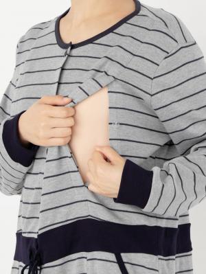 葉酸・妊婦サプリメント|mutti ei（ムッティアイ）【授乳口付】スムース先染めボーダーネグリジェ