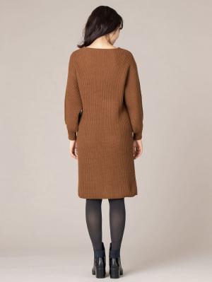 マタニティ ワンピース|ボリュームスリーブ片畦編みＶネックニットワンピース