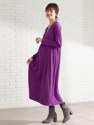 マタニティ ワンピース|カシュクールロングワンピース　マタニティ・授乳服【出産後も長く使える】|パープル