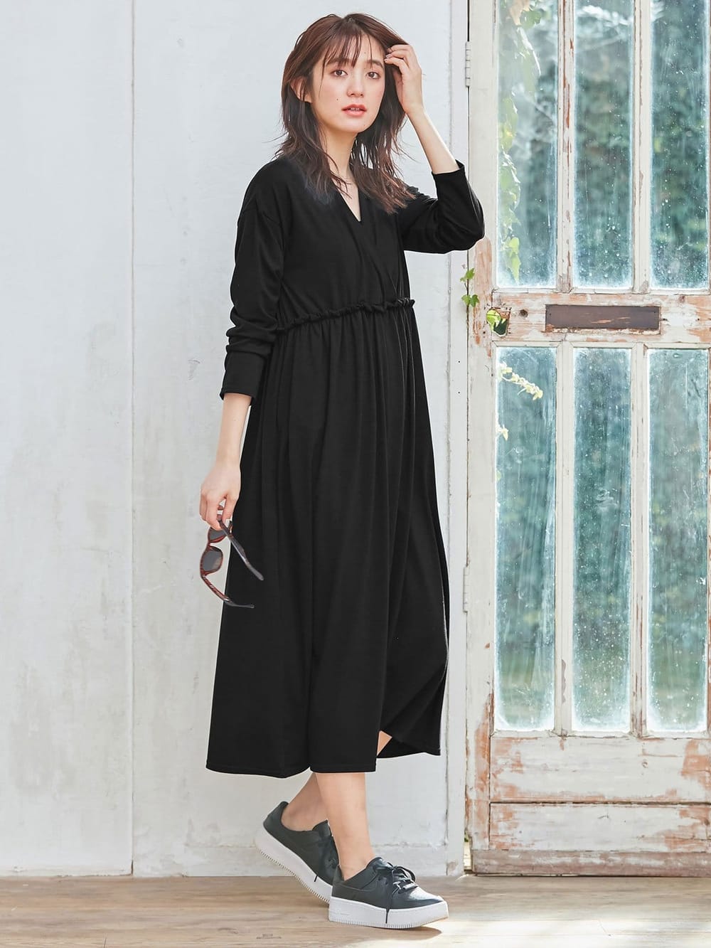 初回特典付 美品 エンフォルド カシュクールワンピース ロング丈 ノースリーブ ベージュ L 21年春夏再入荷