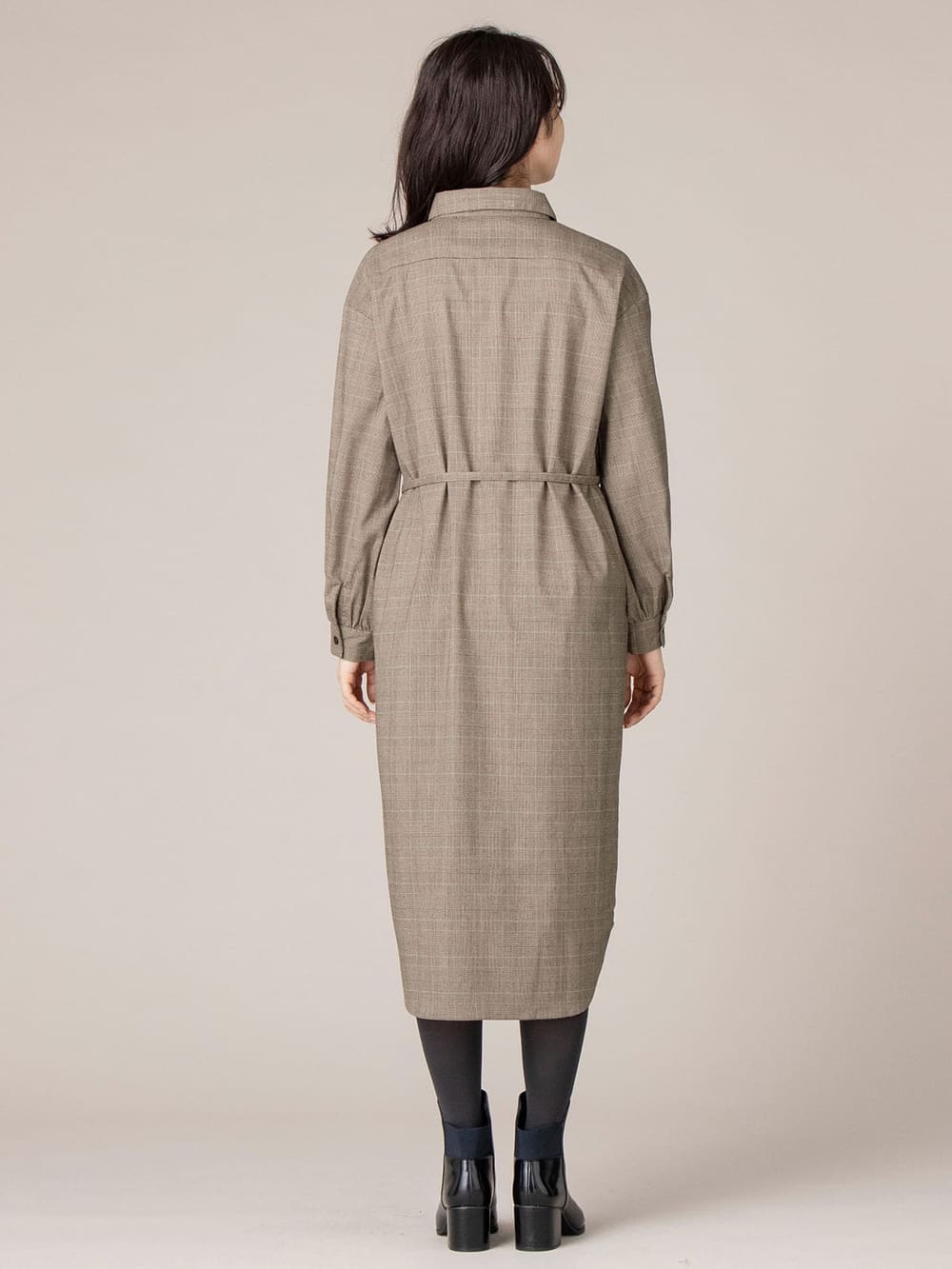 マタニティ ワンピース|グレンチェックストレッチシャツワンピース　マタニティ・授乳服【出産後も長く使える】