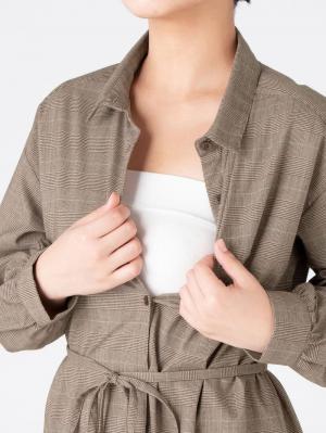 マタニティ ワンピース|グレンチェックストレッチシャツワンピース　マタニティ・授乳服【出産後も長く使える】