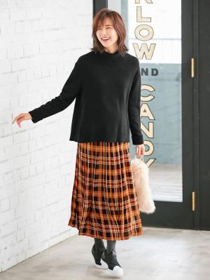 マタニティ スカート|【産前産後対応】チェックプリーツスカート【出産後も長く使える】