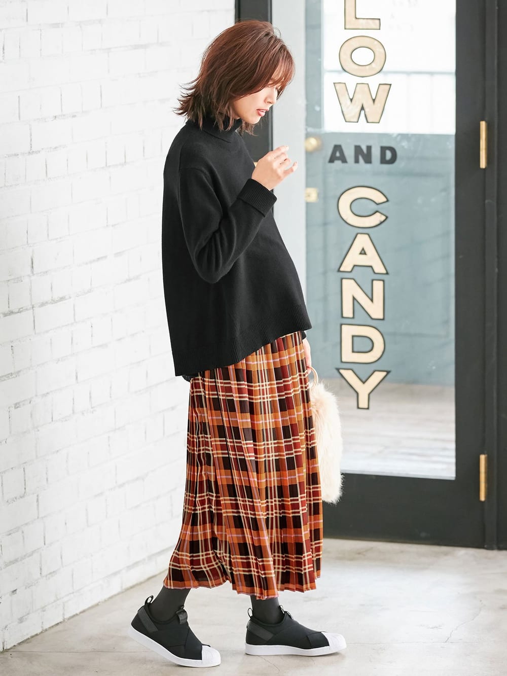 マタニティ スカート|【産前産後対応】チェックプリーツスカート【出産後も長く使える】